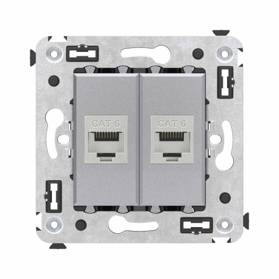 Компьютерная розетка RJ-45 без шторки в стену, кат.6 двойная экранированная, &quot;Avanti&quot;, &quot;Закаленная сталь&quot;