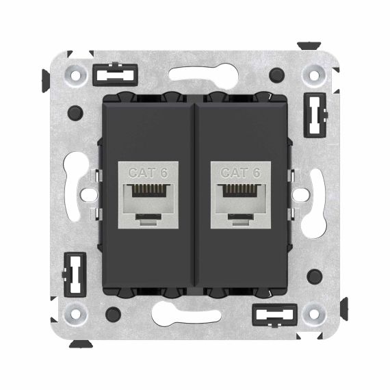 Компьютерная розетка RJ-45 без шторки в стену, кат.6 двойная экранированная, &quot;Avanti&quot;, &quot;Черный матовый&quot;