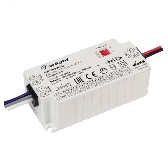 Блок питания ARJ-SP-10-PFC-DALI2-INS (10W, 9-42V, 0.12-0.35A) (, IP20 Пластик, 5 лет) Arlight 030908(1)
