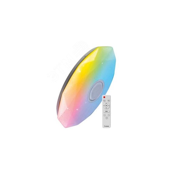 Светильник светодиодный ДБО-75 настенно-потолочный управляемый DIAMOND-RGB 230В 3000-6500K 6000Лм 502x83мм с RGB подсветкой и BT колонкой КОСМОС KSDiamRGBmus75W