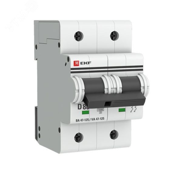 Автоматический выключатель ВА 47-125 2P 80А (D) 15кА PROxima EKF mcb47125-2-80D