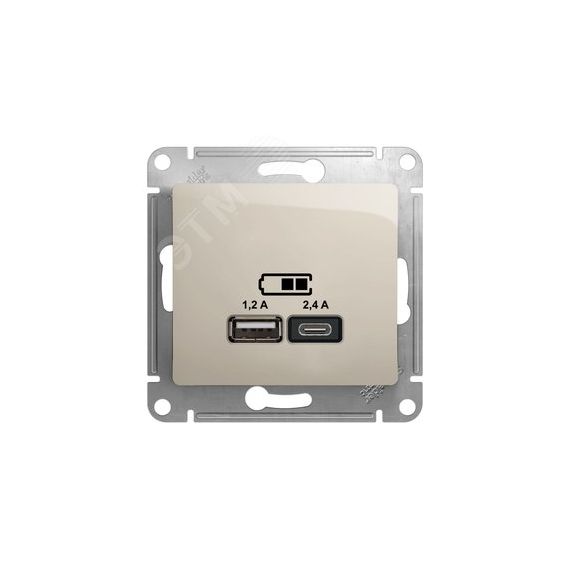 GLOSSA USB РОЗЕТКА A+С, 5В/2,4А, 2х5В/1,2 А, механизм, МОЛОЧНЫЙ SE (Systeme) GSL000939