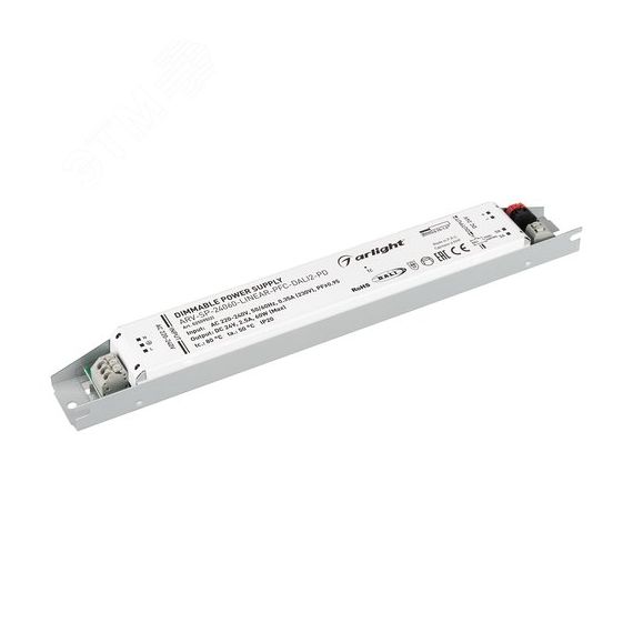 Блок питания ARV-SP-24060-LINEAR-PFC-DALI2-PD (24V, 2.5A, 60W) (IP20 металл, 5 лет) Arlight 025595(2)