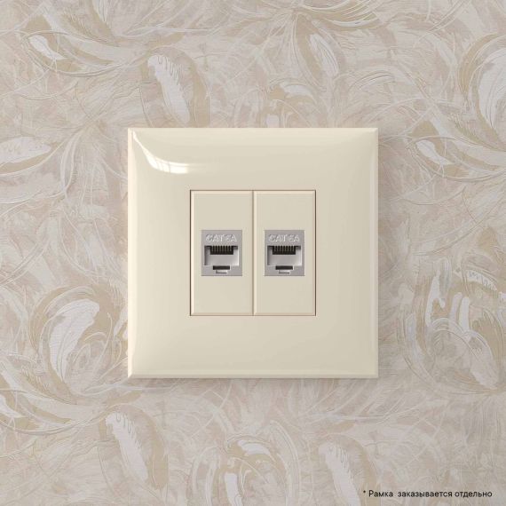 Компьютерная розетка RJ-45 без шторки в стену, кат.6А двойная экранированная, &quot;Avanti&quot;, &quot;Ванильная дымка&quot;
