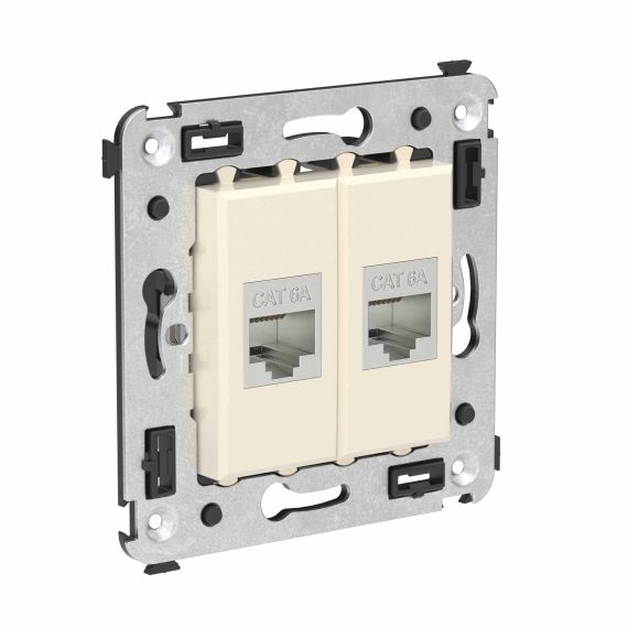 Компьютерная розетка RJ-45 без шторки в стену, кат.6А двойная экранированная, &quot;Avanti&quot;, &quot;Ванильная дымка&quot;