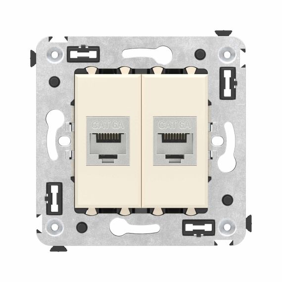 Компьютерная розетка RJ-45 без шторки в стену, кат.6А двойная экранированная, &quot;Avanti&quot;, &quot;Ванильная дымка&quot;