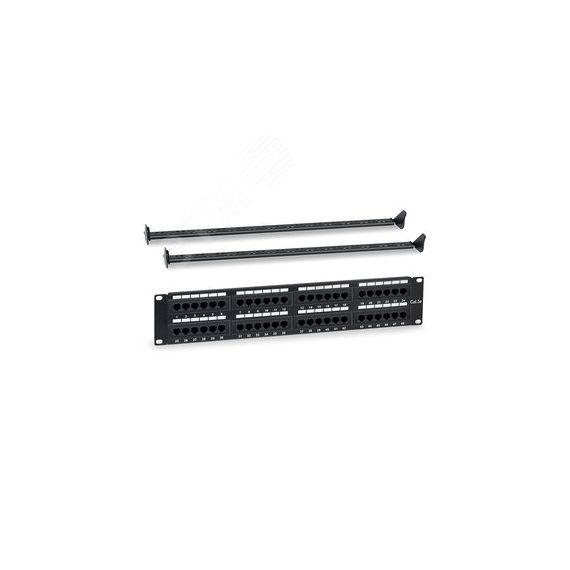 Патч-панель 19'' (2U) 48 портов RJ-45 категория 5e Dual IDC с задним кабельным организатором цвет черный WRline'' WRline WR-PL-48-C5E-D