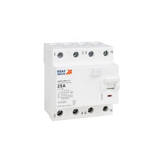 Выключатель дифференциального тока (УЗО) без защиты от сверхтоков 4П 40А 300мА AС 4,5кА OptiDin DM63-4440-AC-4,5-УХЛ4 КЭАЗ 343904