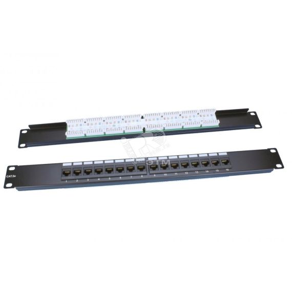 Патч-панель 19' 1U 16 портов RJ45 категория 5e Dual IDC ROHS черный Hyperline 246054