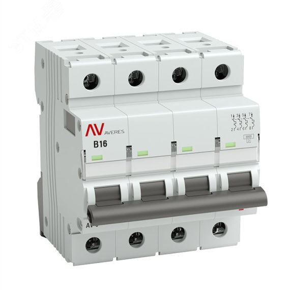 Выключатель автоматический AV-6 4P 16A (B) 6кА AVERES EKF mcb6-4-16B-av
