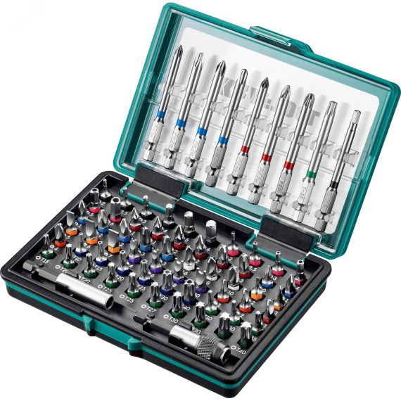 Набор: Биты ''C-Drive 71'' многофункциональные, CR-MO, адаптеры в ударопрочном компактном боксе, цветная маркировка типов шлицов. 71 предмет KRAFTOOL 26067-H71