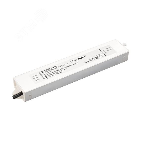 Блок питания ARPV-LG24060-SLIM-PFC-D (24V, 2.5A, 60W) (IP67 металл, 5 лет) Arlight 031720