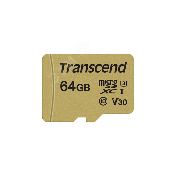 Карта памяти 64GB MicroSD 500S UHS I, SDXC, V30, U3, 95 МБ/с, Class 10 Transcend TS64GUSD500S