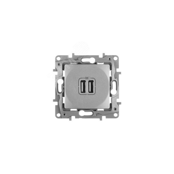 ETIKA Зарядное устройство с двумя USBразьемами 240В/5В 2400мА алюминий Daccord/Legrand 672494