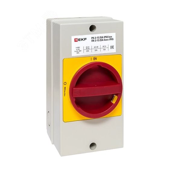"ПК-2-13 25А 3P ""ВКЛ-ВЫКЛ"" блок. в боксе IP65 EKF" EKF pk-2k-13-25-a65