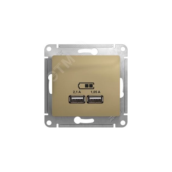 GLOSSA Механизм розетки USB в рамку, 5В/2100мА    титан SE (Systeme) GSL000433