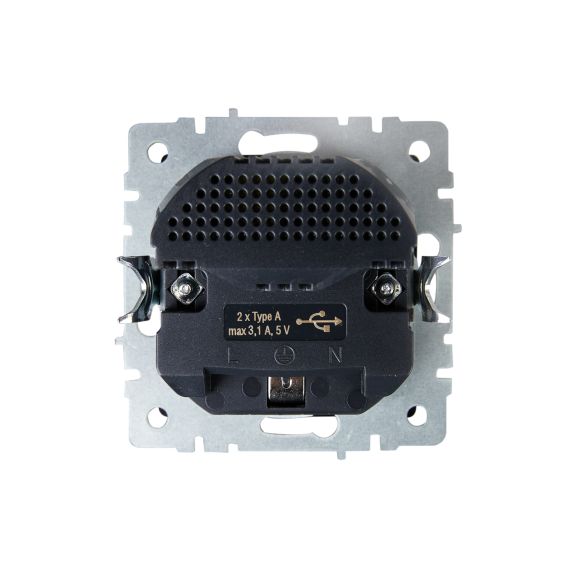 BRITE Розетка 1-местная с заземлением с защитными шторками 16А с USB A+A 5В 3,1А РЮш10-2-БрМ маренго IEK