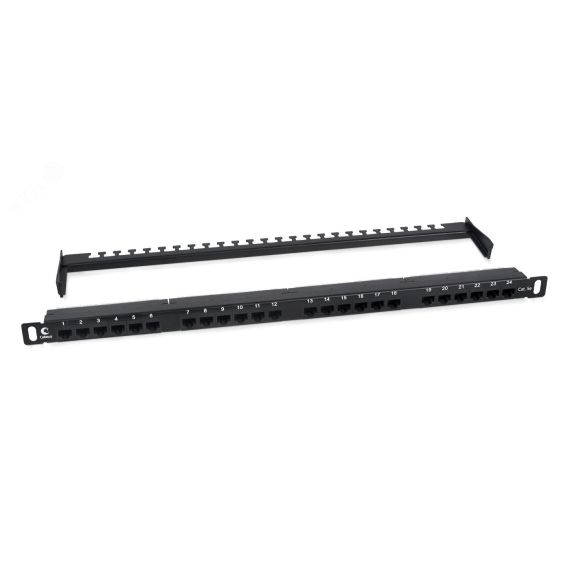 Патч-панель высокой плотности 19' (0,5U), 24 порта RJ-45, категория 5e, Dual IDC,180 градусов, с задним кабельным организатором Cabeus PLHD-24-Cat.5e-Dual-180-0,5U
