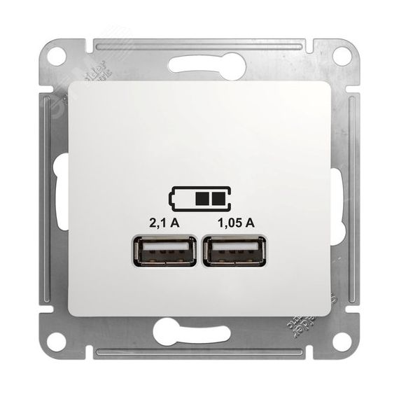 Розетка GLOSSA USB 5В/2100мА 2х5В/1050мА механизм белый SE (Systeme) GSL000133