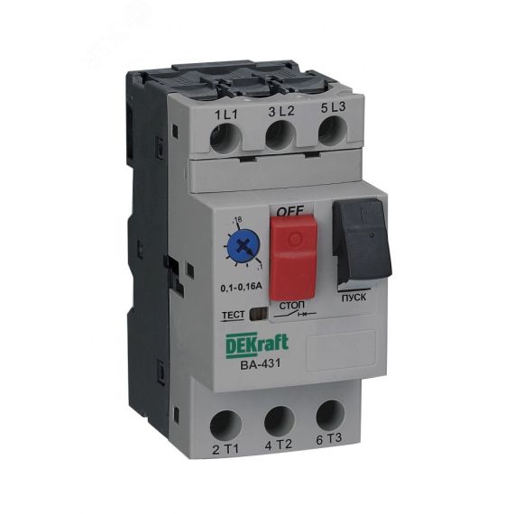 Автоматический выключатель для защиты двигателя трехполюсной 0,1-0,16A 100кА ВА-431 SE (Dekraft) 21220DEK