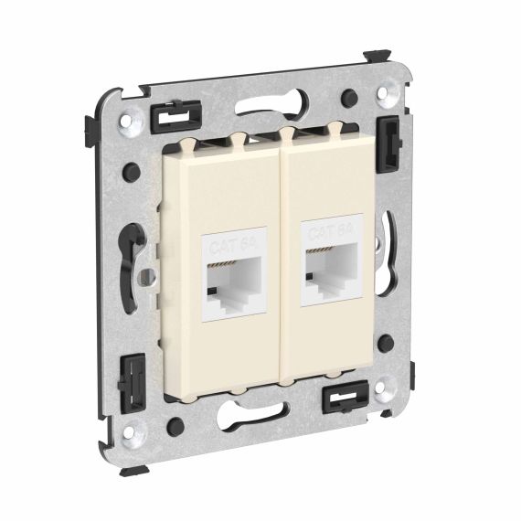 Компьютерная розетка RJ-45 без шторки в стену, кат.6А двойная, &quot;Avanti&quot;, &quot;Ванильная дымка&quot;