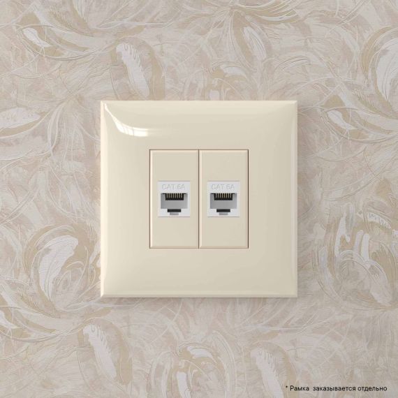 Компьютерная розетка RJ-45 без шторки в стену, кат.6А двойная, &quot;Avanti&quot;, &quot;Ванильная дымка&quot;
