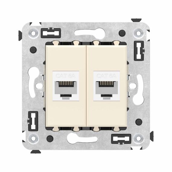 Компьютерная розетка RJ-45 без шторки в стену, кат.6А двойная, &quot;Avanti&quot;, &quot;Ванильная дымка&quot;