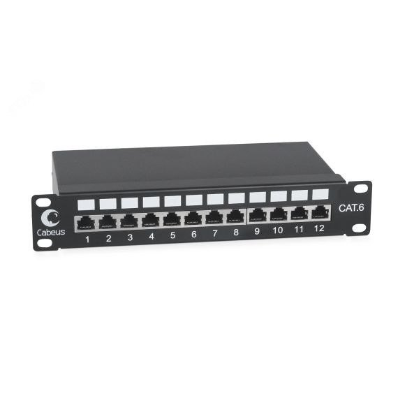 Патч-панель PL-12-Cat.6 10-SH-Dual IDC 10, установочный размер 236 мм, 12 портов RJ-45 полностью экранированная, категория 6, Dual IDC Cabeus PL-12-Cat.6 10дSH-Dual