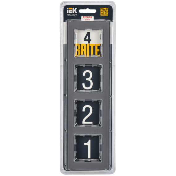 BRITE Рамка 4 -местная РУ-4-2-БрСе стекло серый IEK