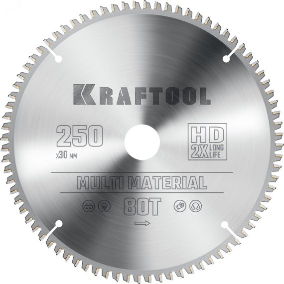 Диск пильный по алюминию Multi Material 250х30мм 80Т KRAFTOOL 36953-250-30