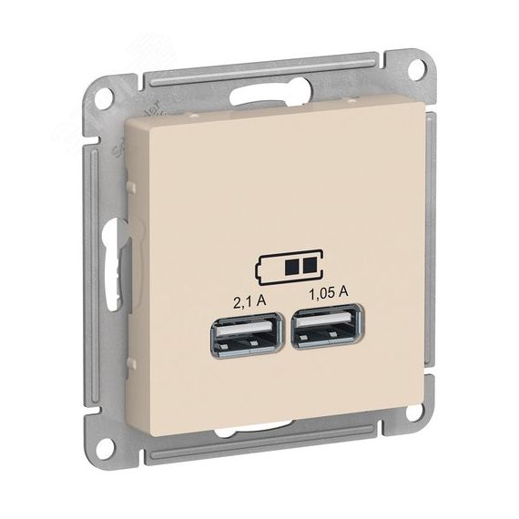 Розетка ATLASDESIGN USB 5В 1 порт x 2,1 А 2 порта х 1,05 А механизм бежевый SE (Systeme) ATN000233