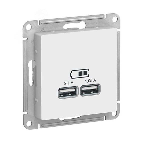 Розетка ATLASDESIGN USB 5В 1 порт x 2,1 А 2 порта х 1,05 А механизм белый SE (Systeme) ATN000133