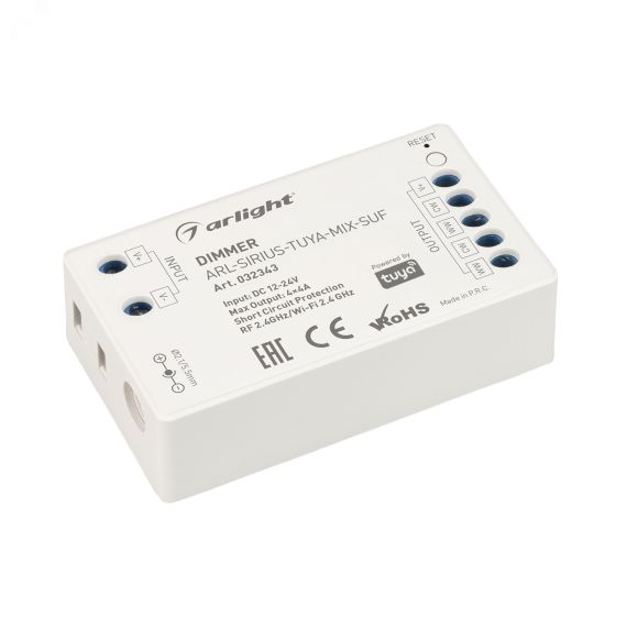 Диммер ARL-SIRIUS-TUYA-MIX-SUF (12-24V, 4x4A, 2.4G) (ARL, IP20 Пластик, 3 года) Arlight 032343
