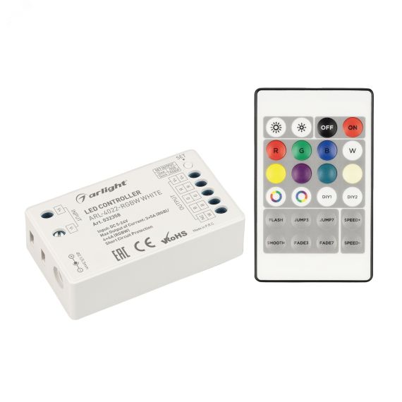Контроллер ARL-4022-RGBW White (5-24V, 4x4A, ПДУ 24кн, RF) (ARL, IP20 Пластик, 3 года) Arlight 032358