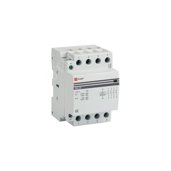 Контактор модульный КМ 20А 4НО (3 мод) EKF km-3-20-40