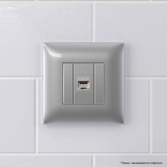 Компьютерная розетка RJ-45 без шторки в стену, кат.6А одинарная экранированная, &quot;Avanti&quot;, &quot;Закаленная сталь&quot;