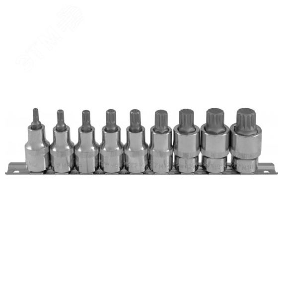 Набор насадок торцевых 1/2''DR с вставками-битами SPLINE на держателе, M5-M18, 9 предметов Ombra 912779