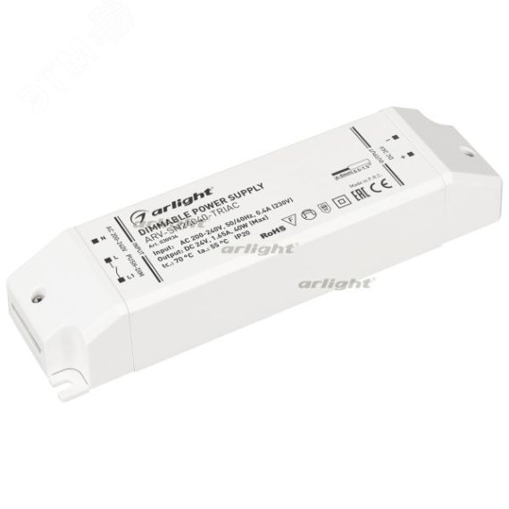 Блок питания ARV-SN24040-TRIAC (24V, 1.65A, 40W) (ARL, IP20 Пластик, 3 года) Arlight 030934