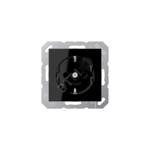 Штепсельная розетка SCHUKO одинарная, с заземлением, с шторками, 16A, 250В  (механизм + накладка, без рамки). Серия A500  Материал- термопласт  Цвет-  JUNG A1520BFKISW