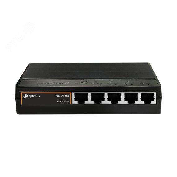 Коммутатор неуправляемый PoE 4 порта 100 Мб/с RJ45, 65 Вт Optimus CCTV U1I-4F1b/1F