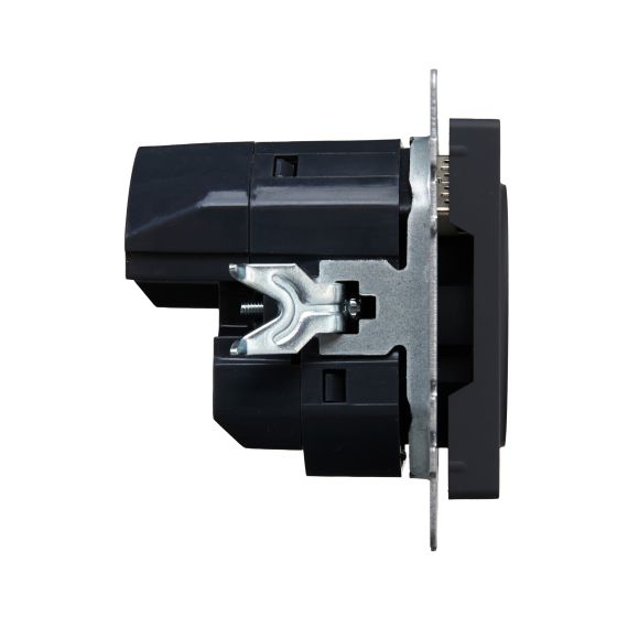 BRITE Розетка 1-местная с заземлением с защитными шторками 16А с USB A+A 5В 2,1А РЮш10-1-БрГ графит IEK