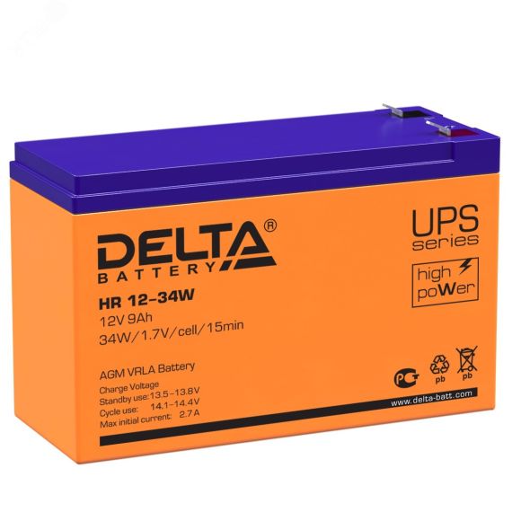 Аккумулятор HR 12В 9Ач Delta HR 12-34 W