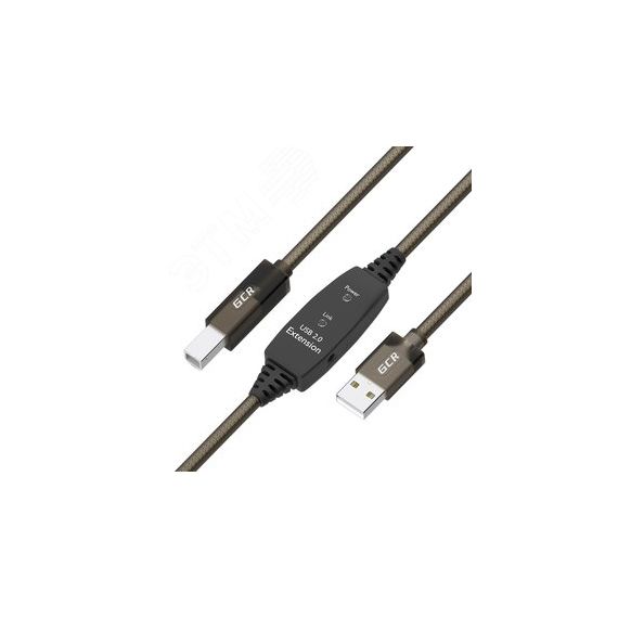 Кабель USB 2.0 AM на BM, 15 м., активный, с усилителем сигнала, кабель для доп.питания Greenconnect GCR-53778