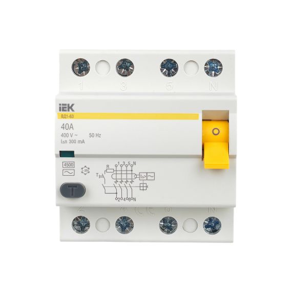 Выключатель дифференциальный (УЗО) ВД1-63 4Р 40А 300мА IEK