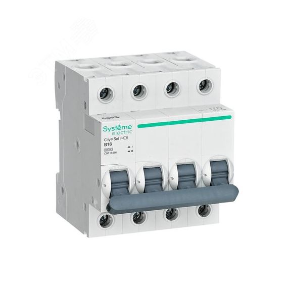 Выключатель автоматический четырехполюсный (АВ) B 16А 4P 6kA 400В City9 Set SE (Systeme) C9F16416