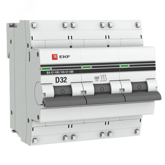 Автоматический выключатель ВА 47-100 3P 32А (D) 10kA PROxima EKF mcb47100-3-32D-pro