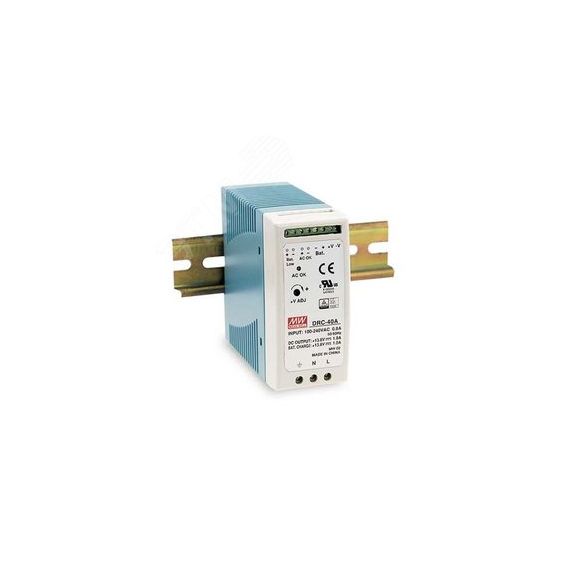 Блок питания AC-DC с функцией UPS, 60Вт, вход 90-264В АС,127-370В DC, выход 1: 13.8В,0-4.3 (2.8 ном.) А, выход зарядного устройства 13.8В,1.5А, в корп Mean well DRC-60A