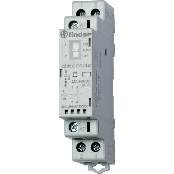Контактор модульный 1NO+1NC 25А контакты AgNi катушка 120В АС/DC 17.5мм IP20 механический индикатор/LED (1шт) FINDER 22.32.0.120.1520PAS