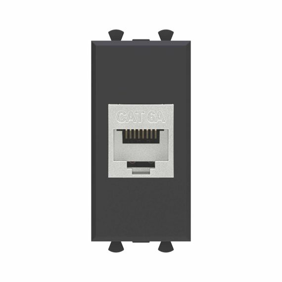 Компьютерная розетка RJ-45 без шторки модульная, кат.6А экранированная, &quot;Avanti&quot;, &quot;Черный матовый&quot;, 1 модуль