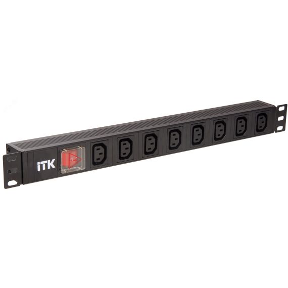 Блок розеток PDU 7 розеток C13 с LED выкл 1U вх C14 без шнура ITK PH12-7C133